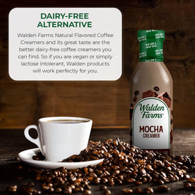 Walden Farms Mocha Coffee Creamer being poured into a cup for a creamy, sugar-free boost