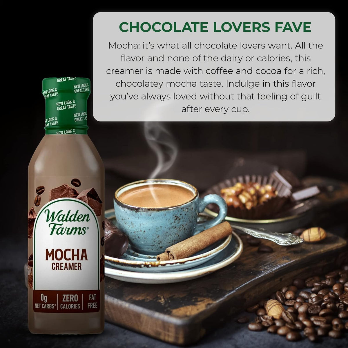 Close-up of Walden Farms Mocha Coffee Creamer texture for hot or iced coffee