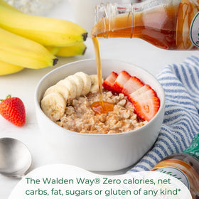 Plate of pancakes with Walden Farms syrup showcasing keto-friendly sweetness
