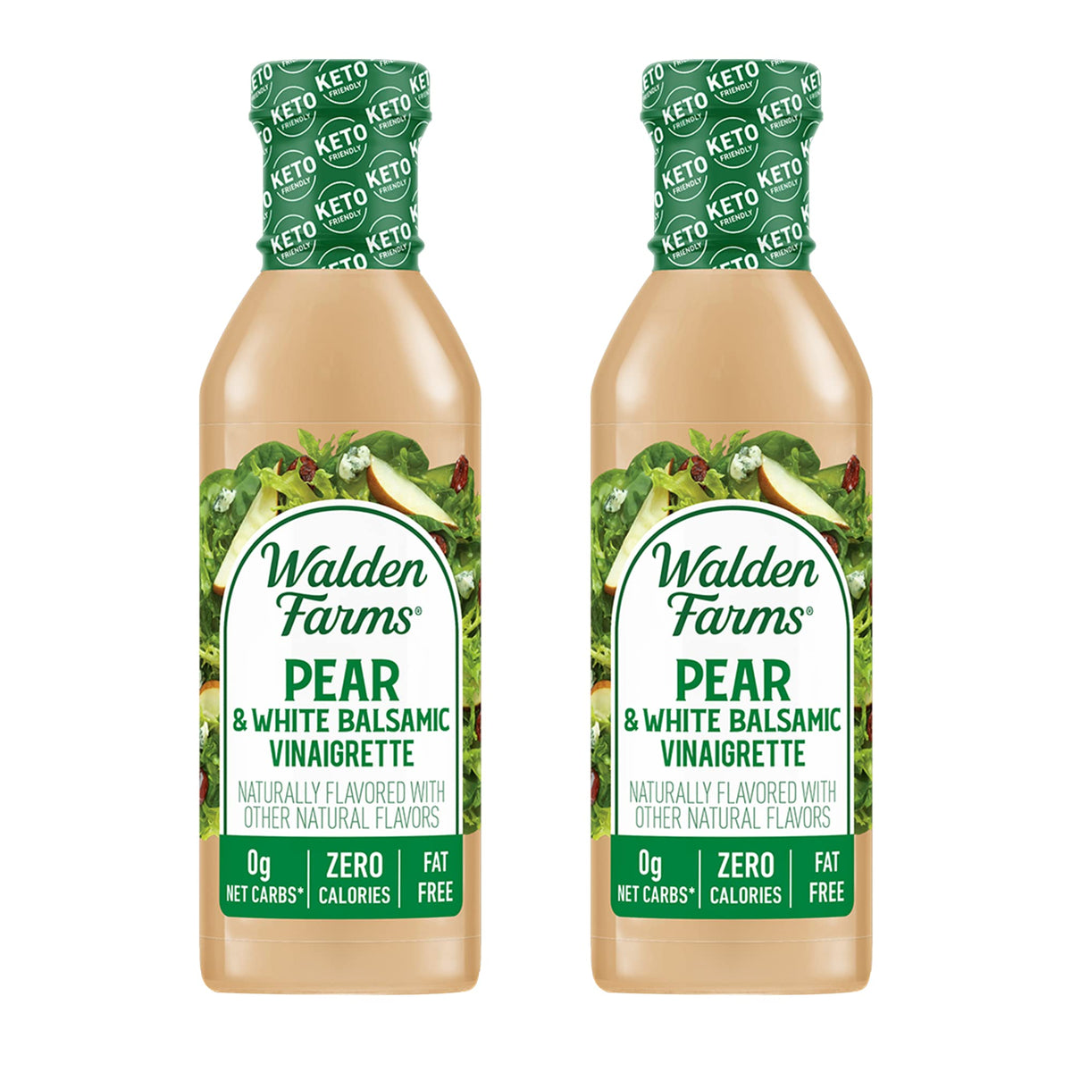 Walden Farms Pear White Balsamic Vinaigrette bottle front view, calorie-free flavor