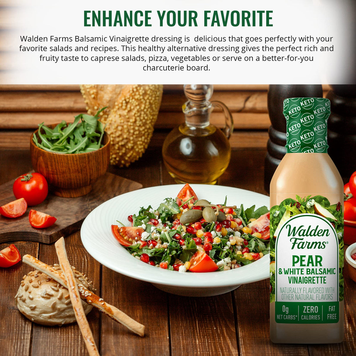 Two Walden Farms bottles in a 2-pack on a kitchen counter