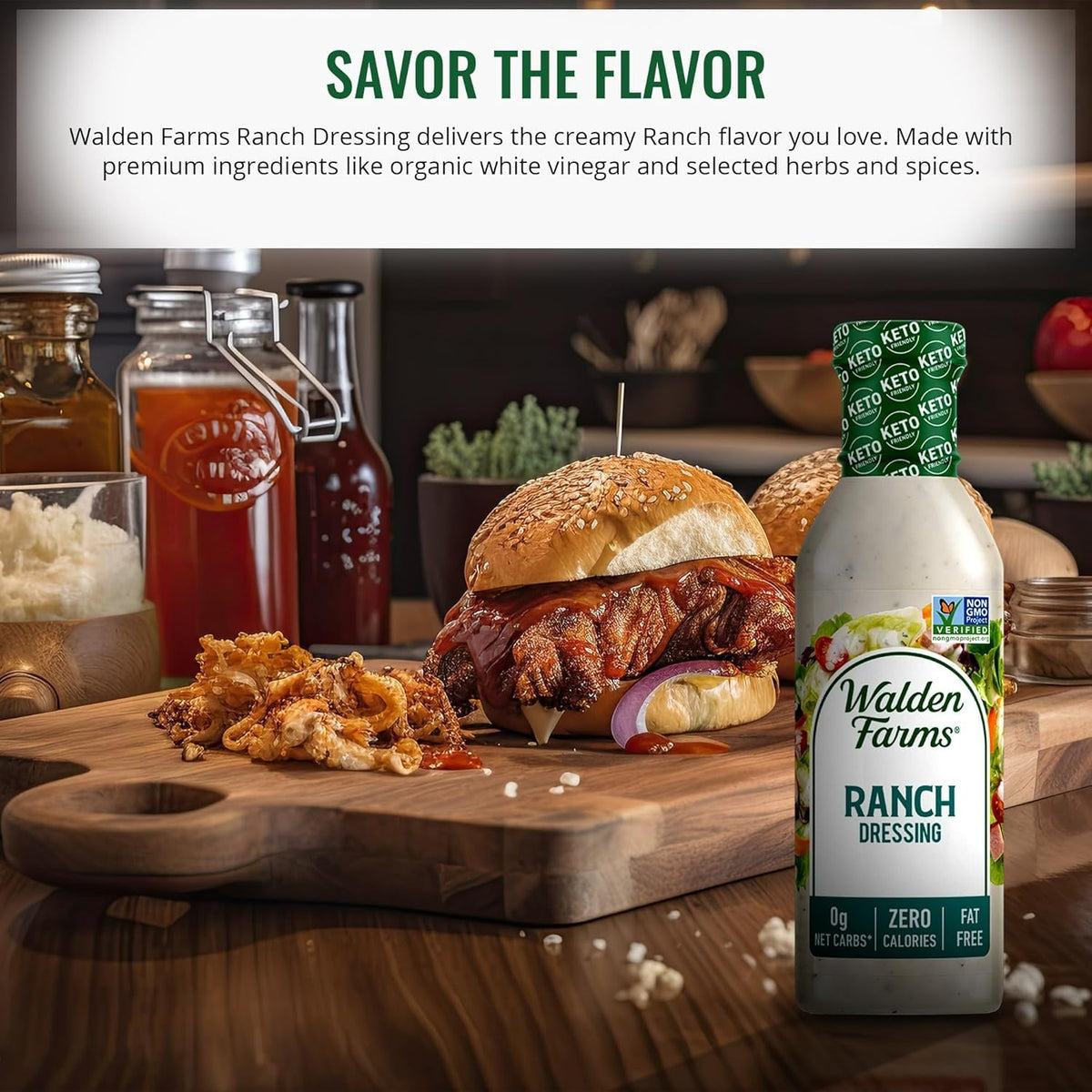 Walden Farms Ranch Dressing creamy texture closeup, ideal for salads and dips
