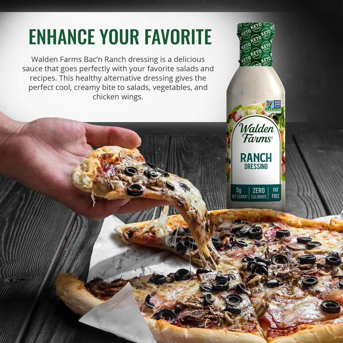 Walden Farms Ranch Dressing served with fries and wings, a versatile dipping option