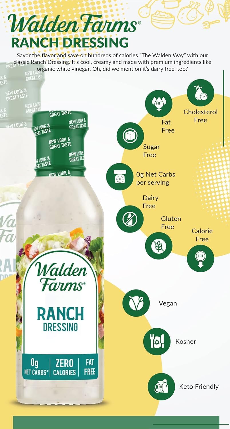 Walden Farms Ranch Dressing, keto-friendly with 0 g net carbs and no sugar