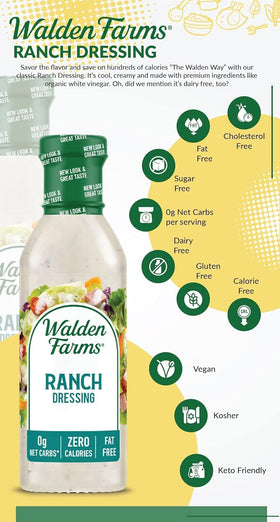 Walden Farms Ranch Dressing, keto-friendly with 0 g net carbs and no sugar