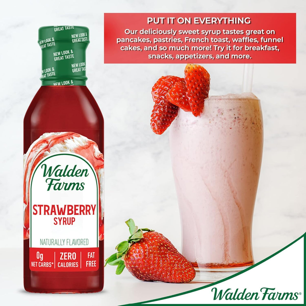 Walden Farms Strawberry Syrup as dessert topping on ice cream