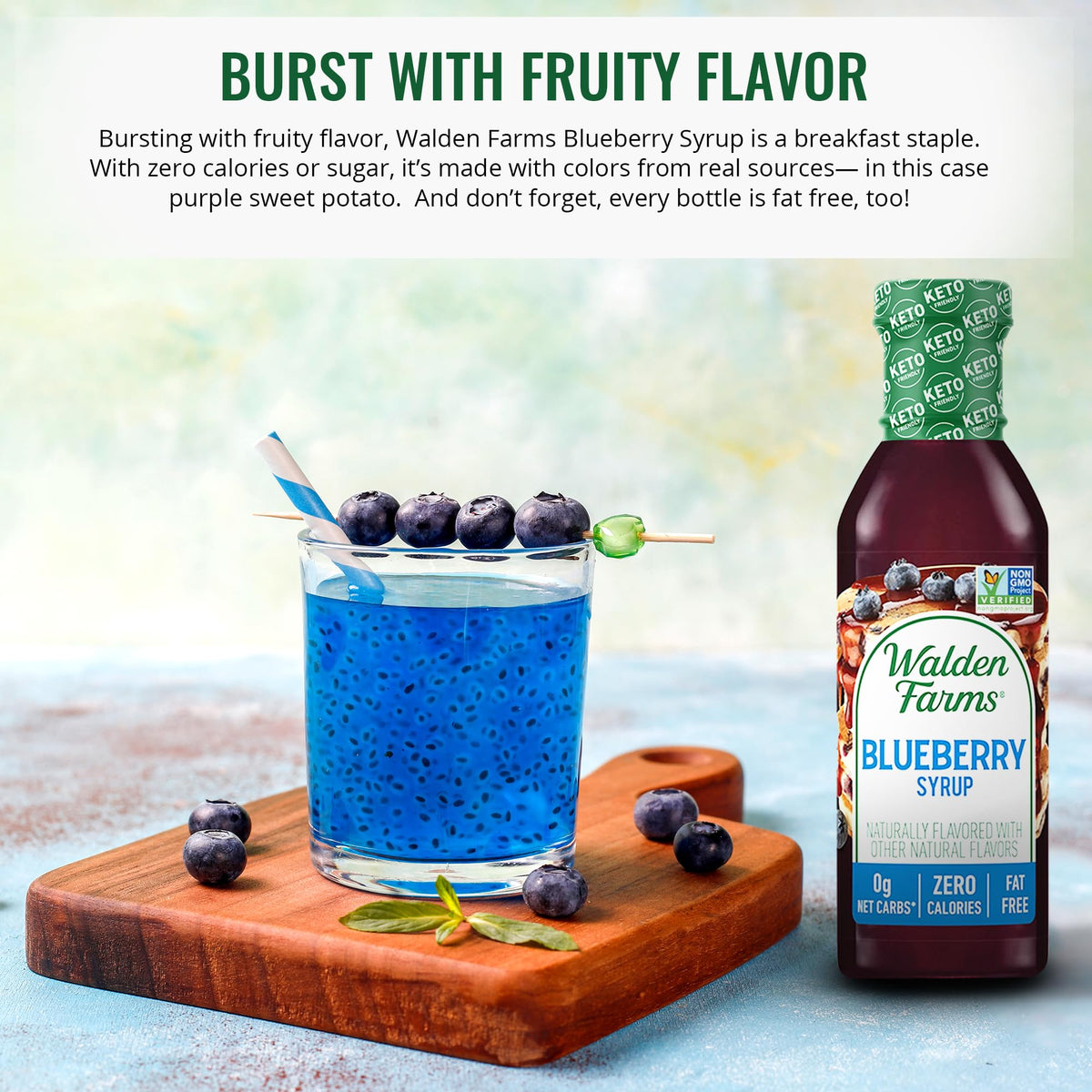 Walden Farms Blueberry Syrup pour over pancakes or yogurt