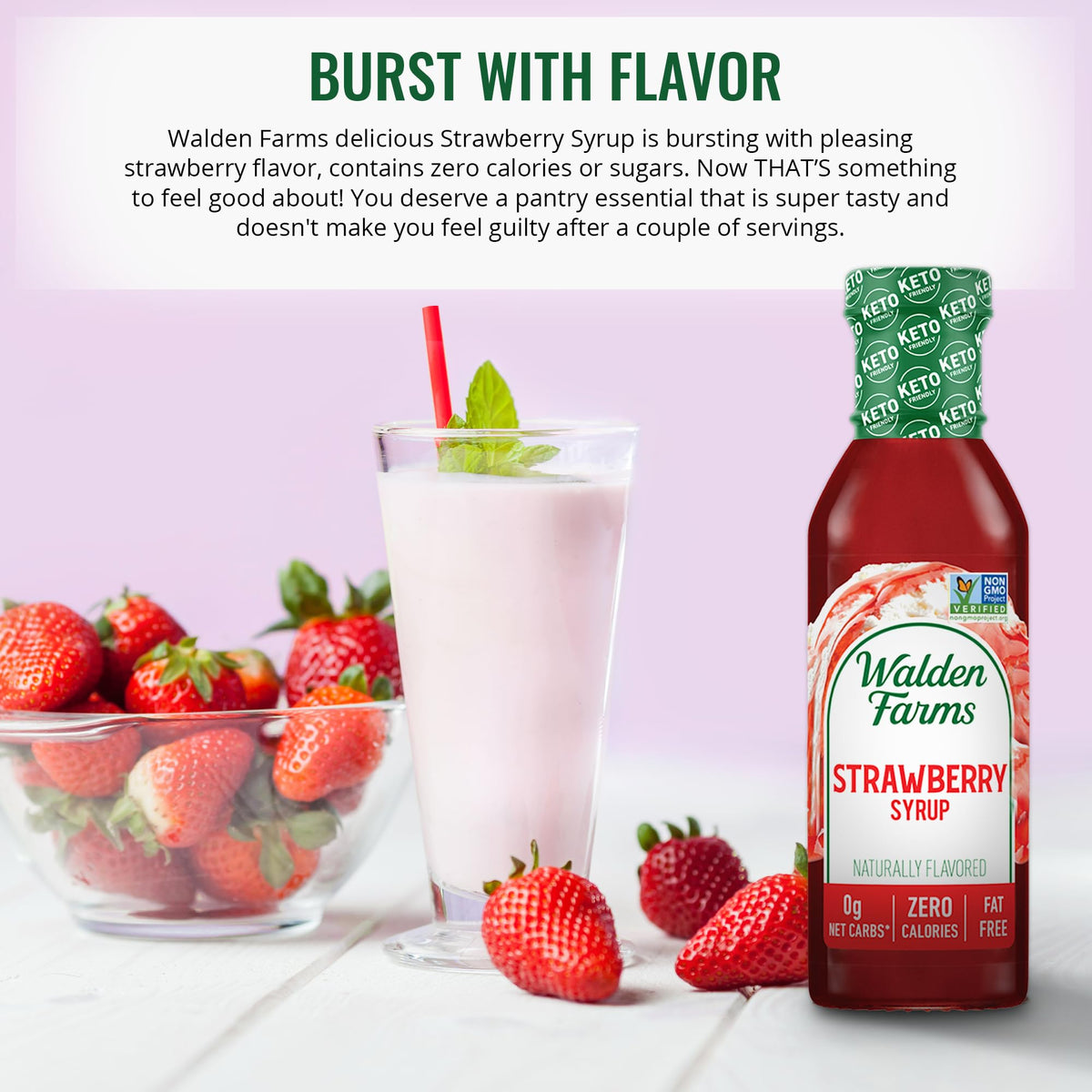 Walden Farms gluten-free badge on syrup bottle signals broad compatibility