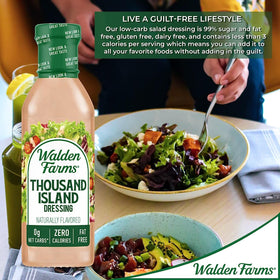 Cap and bottle of Walden Farms Thousand Island dressing with secure closure