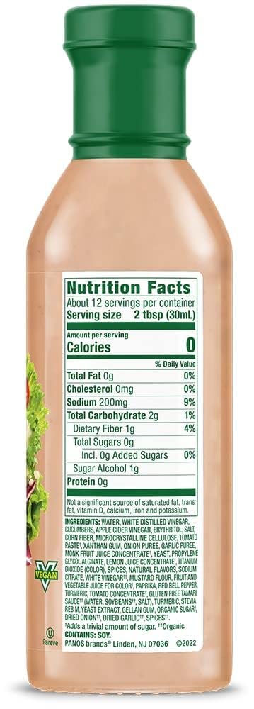 Walden Farms Thousand Island dressing label highlighting non-GMO and zero sugar