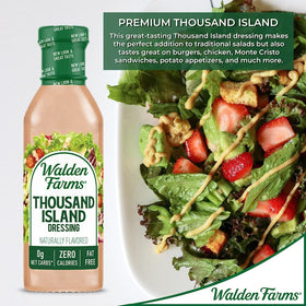 Salad bowl topped with Walden Farms Thousand Island dressing, fresh and tangy