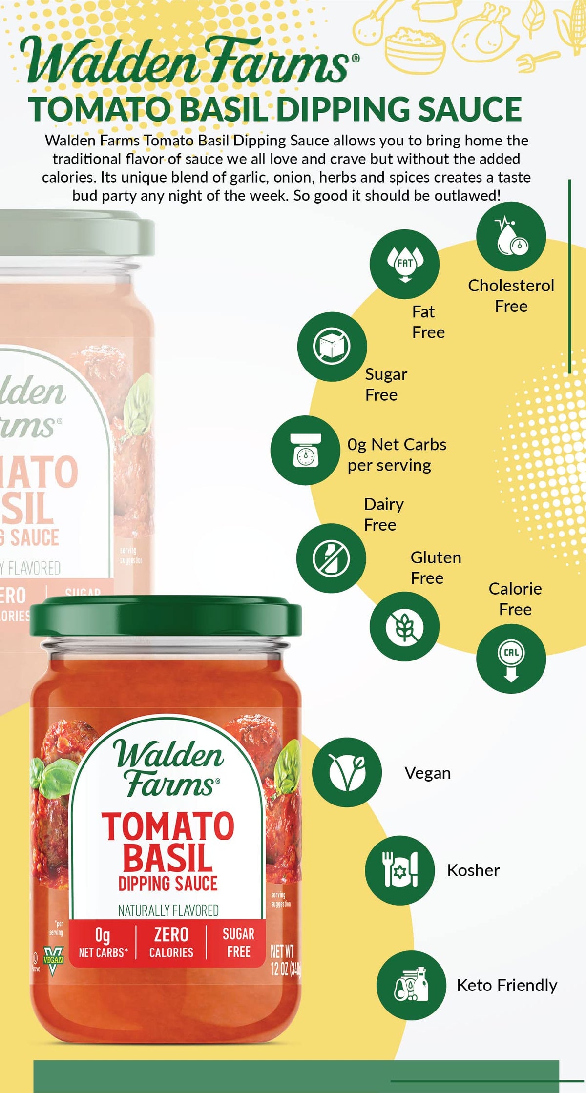 Walden Farms Tomato Basil Pasta Sauce 2-pack on family table during dinner.