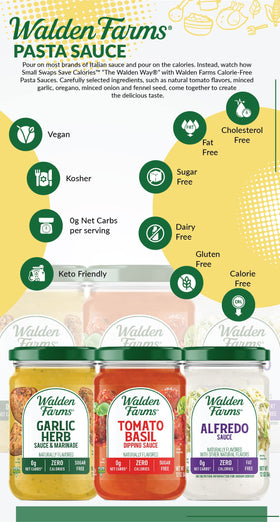Walden Farms dairy-free and vegan options appear in the pack.