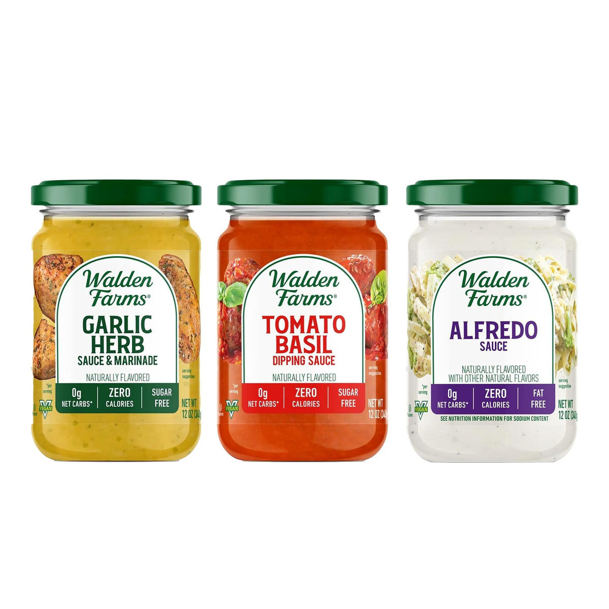 Walden Farms Garlic Herb sauce bottle, bold flavor with zero calories.
