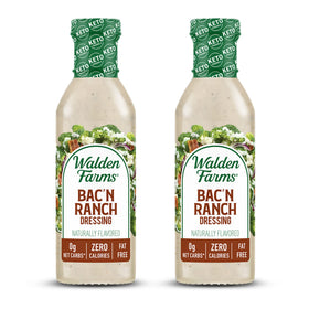 Walden Farms Bac’n Ranch Dressing bottle front – zero calories and bold smoky flavor.