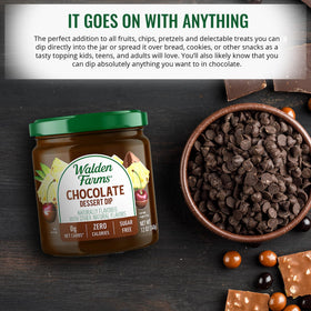 Walden Farms Dessert Dip Chocolate with strawberries—rich flavor, no added sugar