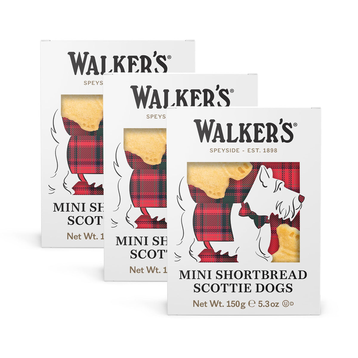 Walkers all-butter mini Scottie box-front, ideal gift presentation for dog lovers.