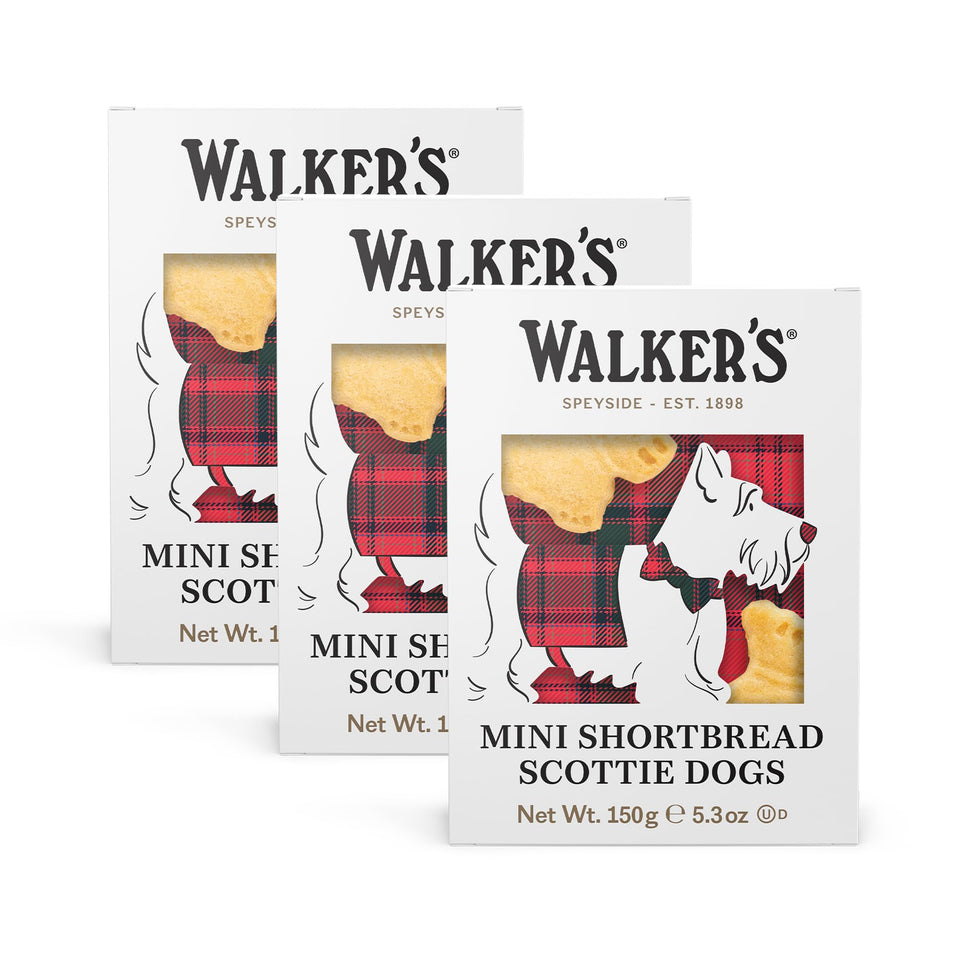 Walkers all-butter mini Scottie box-front, ideal gift presentation for dog lovers.