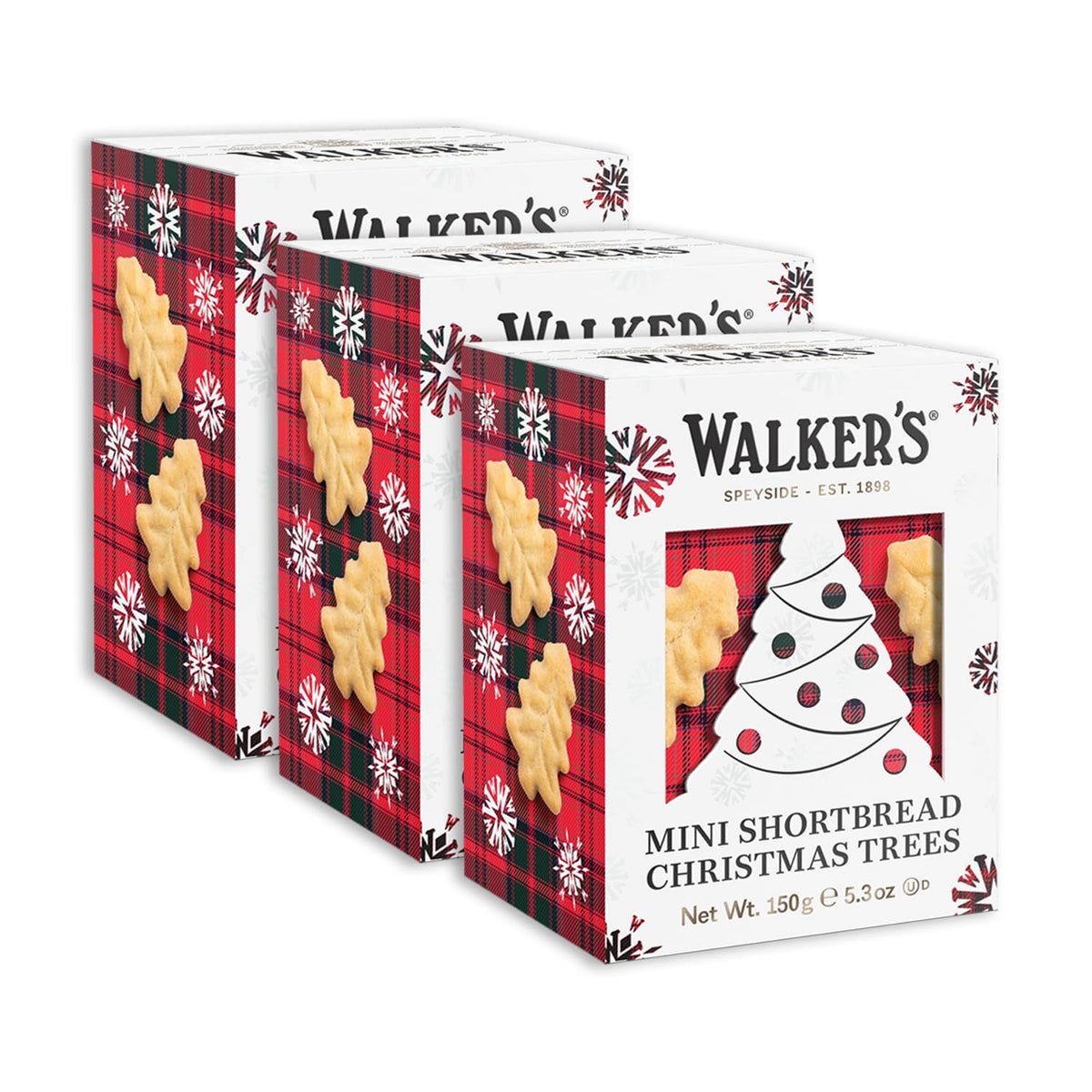 Walker's Christmas shortbread box trio displayed, a gift-ready holiday set.