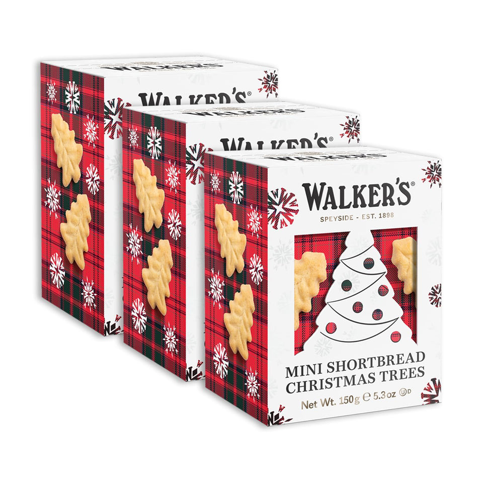 Walker's Christmas shortbread box trio displayed, a gift-ready holiday set.