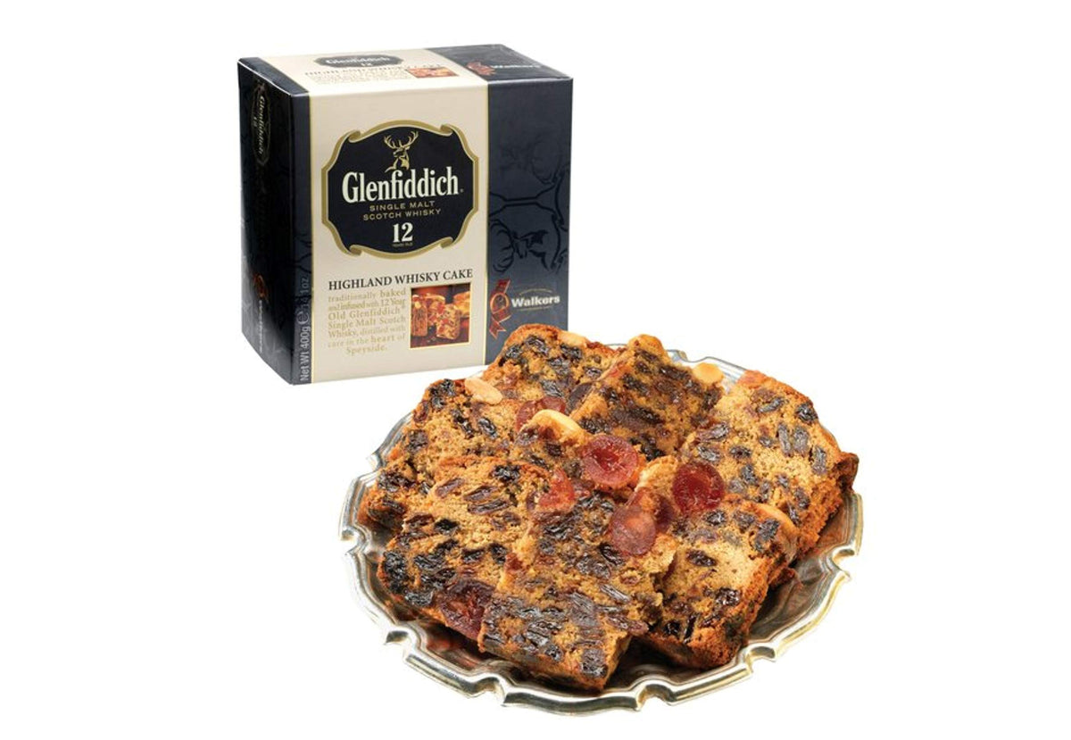 Walker’s Highland Whisky Cake served on table for festive celebration.