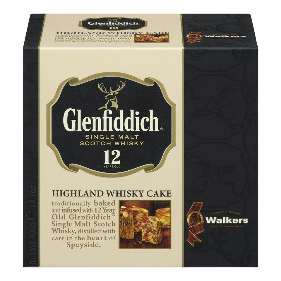 Walker’s Highland Whisky Cake wrapped in red tartan, premium holiday gift.