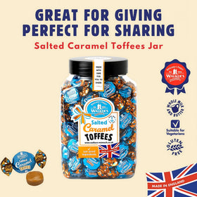 Close-up of Walkers Nonsuch salted caramel toffee texture, creamy and salty-sweet indulgence.