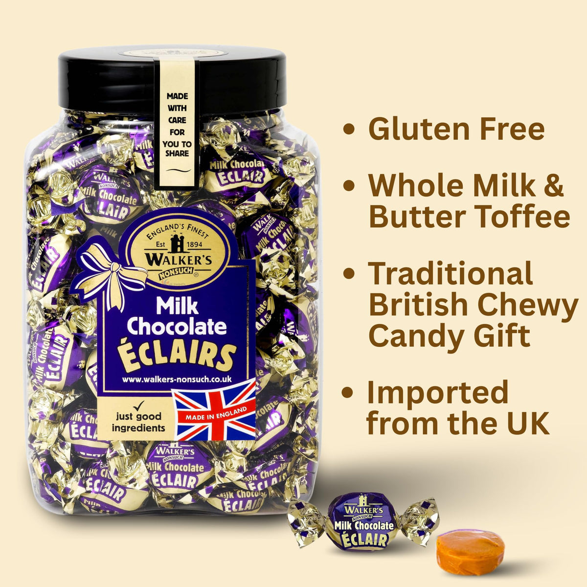Walkers Nonsuch english toffee centre shows heritage craft and chewy bite.