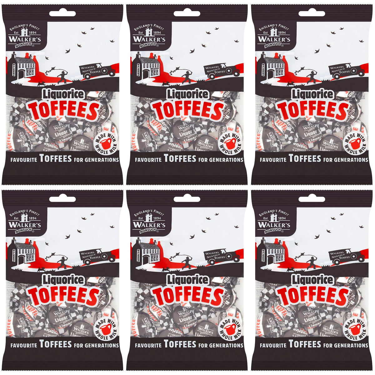 Walkers Nonsuch liquorice toffees bag front view, ideal for gifting.