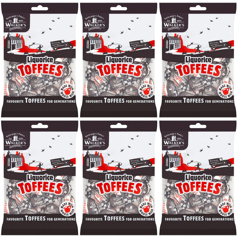 Walkers Nonsuch liquorice toffees bag front view, ideal for gifting.