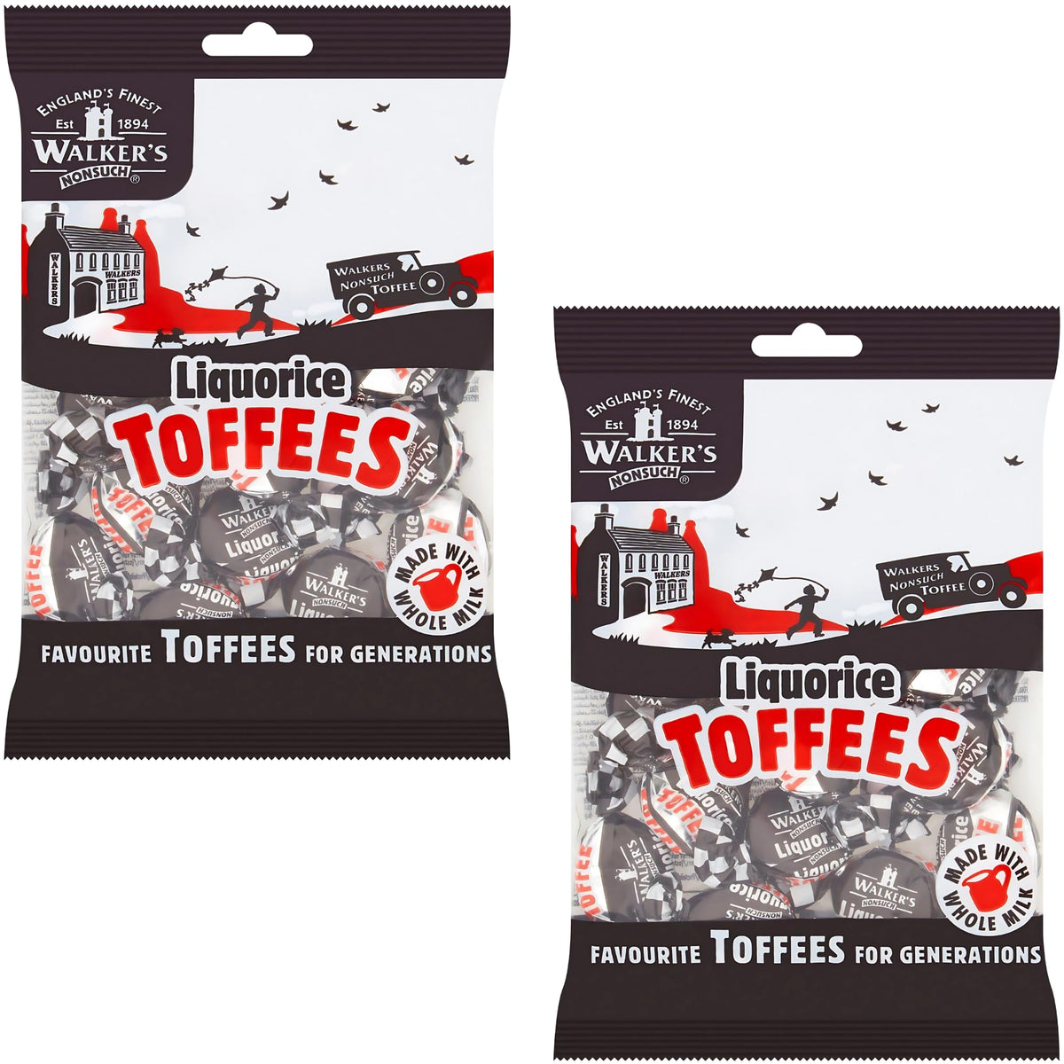 Walkers' Nonsuch liquorice toffees bag for sharing and gifting classic British candy.
