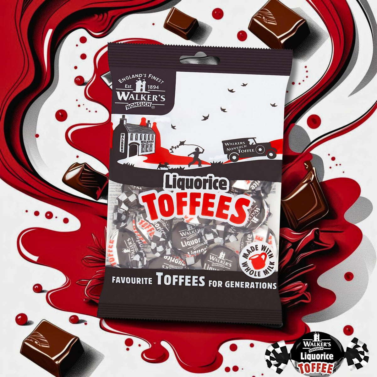 Walkers' Nonsuch Liquorice Toffees British confectionery, imported from the UK for authenticity.
