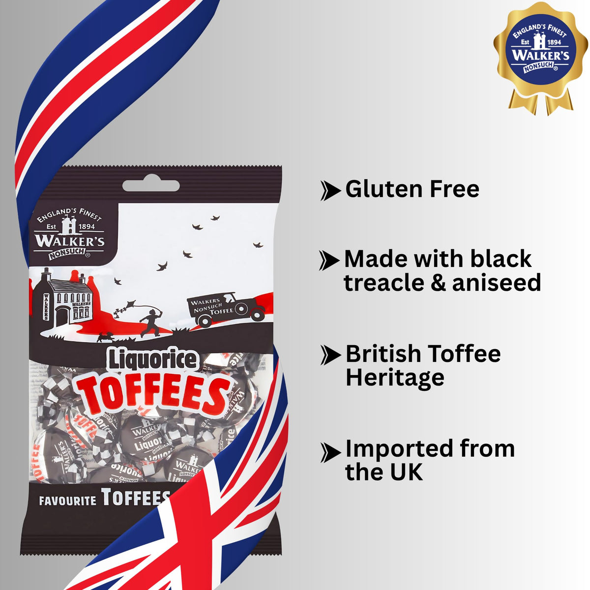 Walkers' Nonsuch Liquorice Toffees ingredients: condensed milk, black treacle, licorice extract.