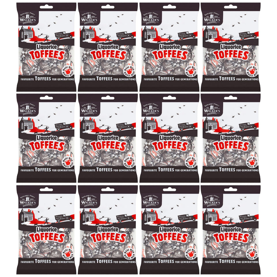 Walkers' Nonsuch Liquorice Toffees pack 12 front view, ideal for sharing and gifting.