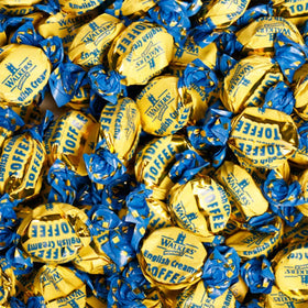 Walkers' Nonsuch toffee bite closeup reveals glossy, buttery layers