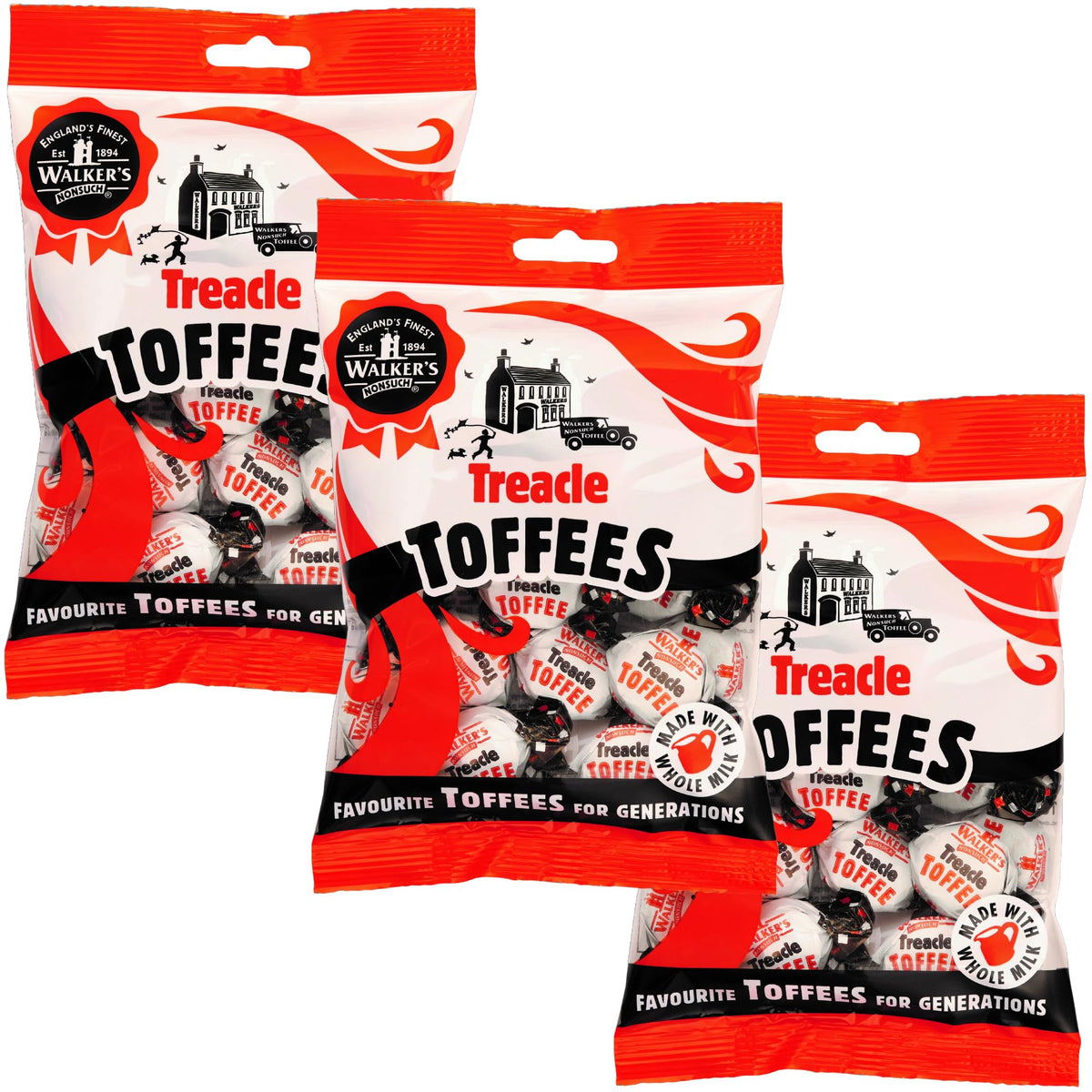 Walkers' Nonsuch Treacle Toffees bag front view, authentic British candy in a gift-ready package