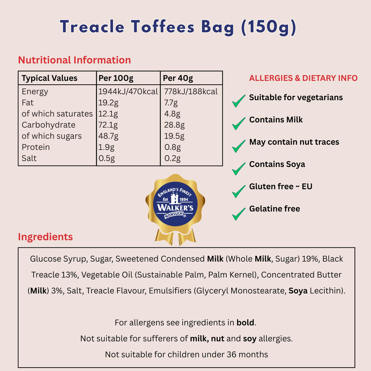 Walkers' Nonsuch Treacle Toffees bag opened, chewy toffee texture in each bite
