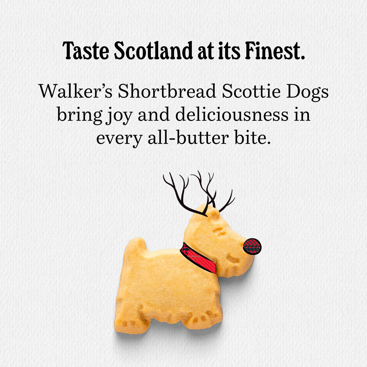 Walker's Shortbread ingredients card highlights butter, flour, sugar, salt, simple recipe.