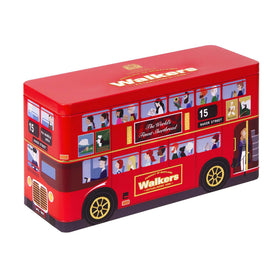 Walker’s Shortbread London Bus tin showcases iconic packaging for gifting.