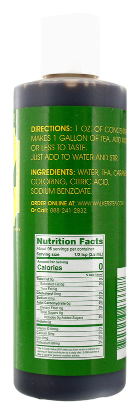 Walker's Tea concentrate being poured into a glass for refreshing iced tea.