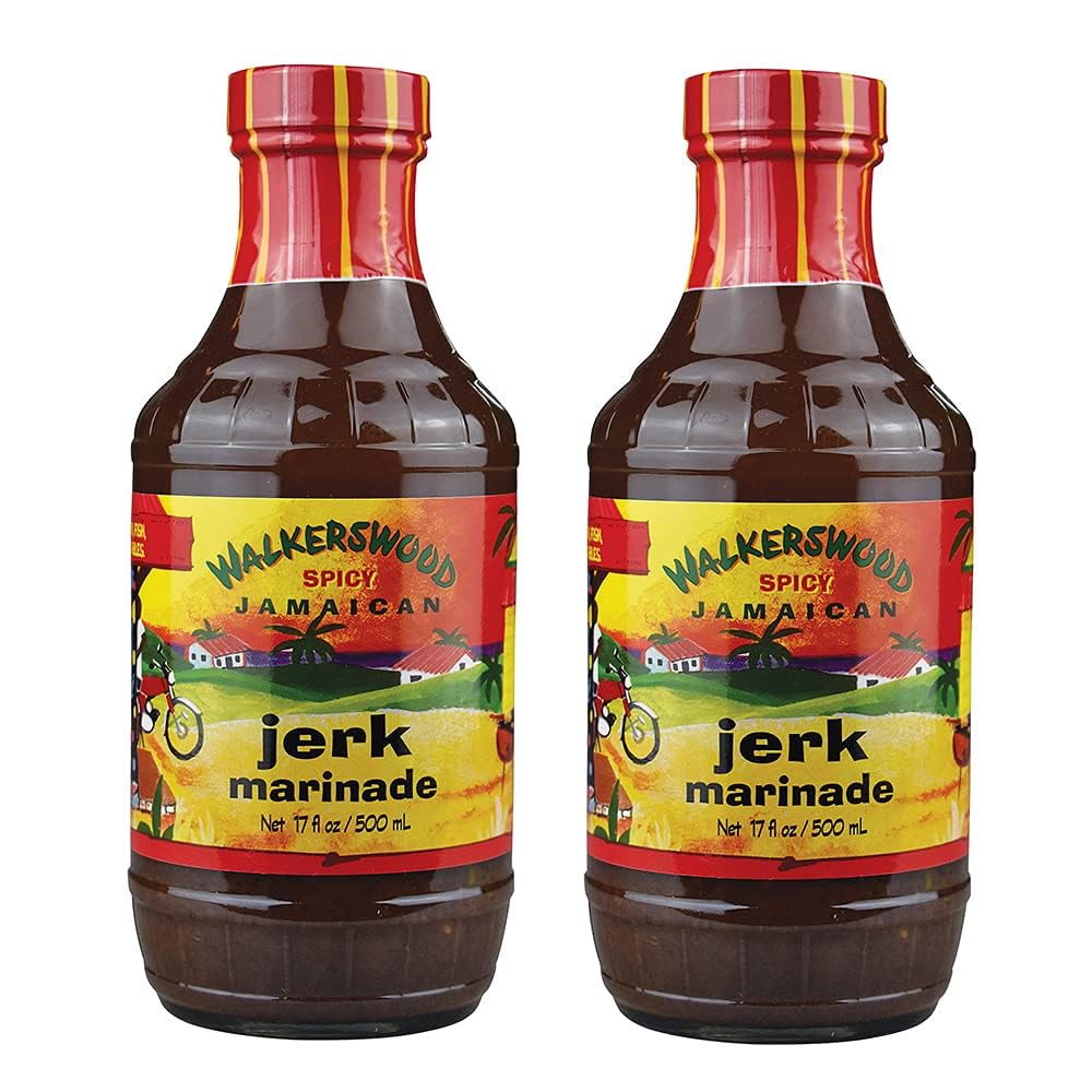 Walkerswood Jamaican Jerk Marinade bottle ready for grilling with island flavor