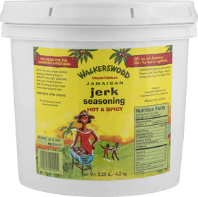 Walkerswood Jerk seasoning bottle label close-up for versatile marinades