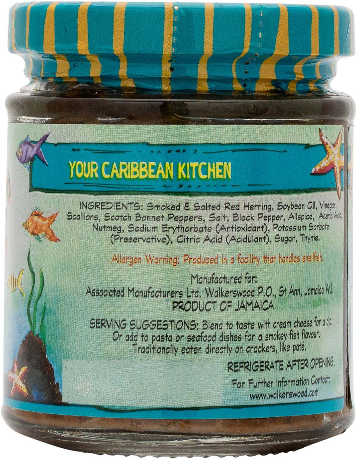 Walkerswood Solomon Gundy jar side view, ideal for tangy dips and spreads.