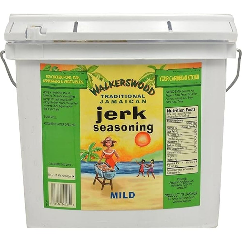 Walkerswood Traditional Jerk Seasoning Mild bottle ready for grilling and marinating meats.