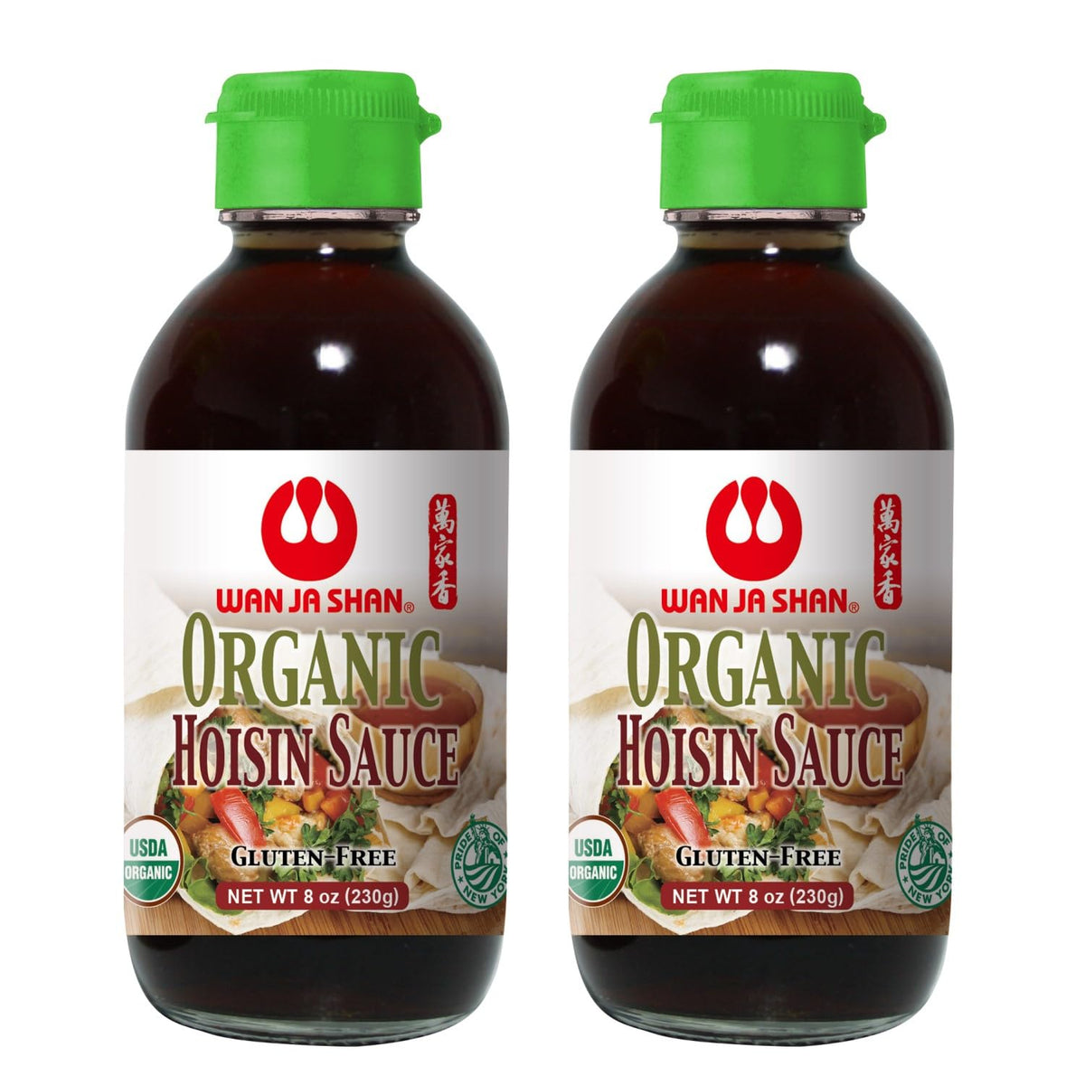 Wan Ja Shan Hoisin Sauce bottle; gluten-free vegan glaze for stir-frying.