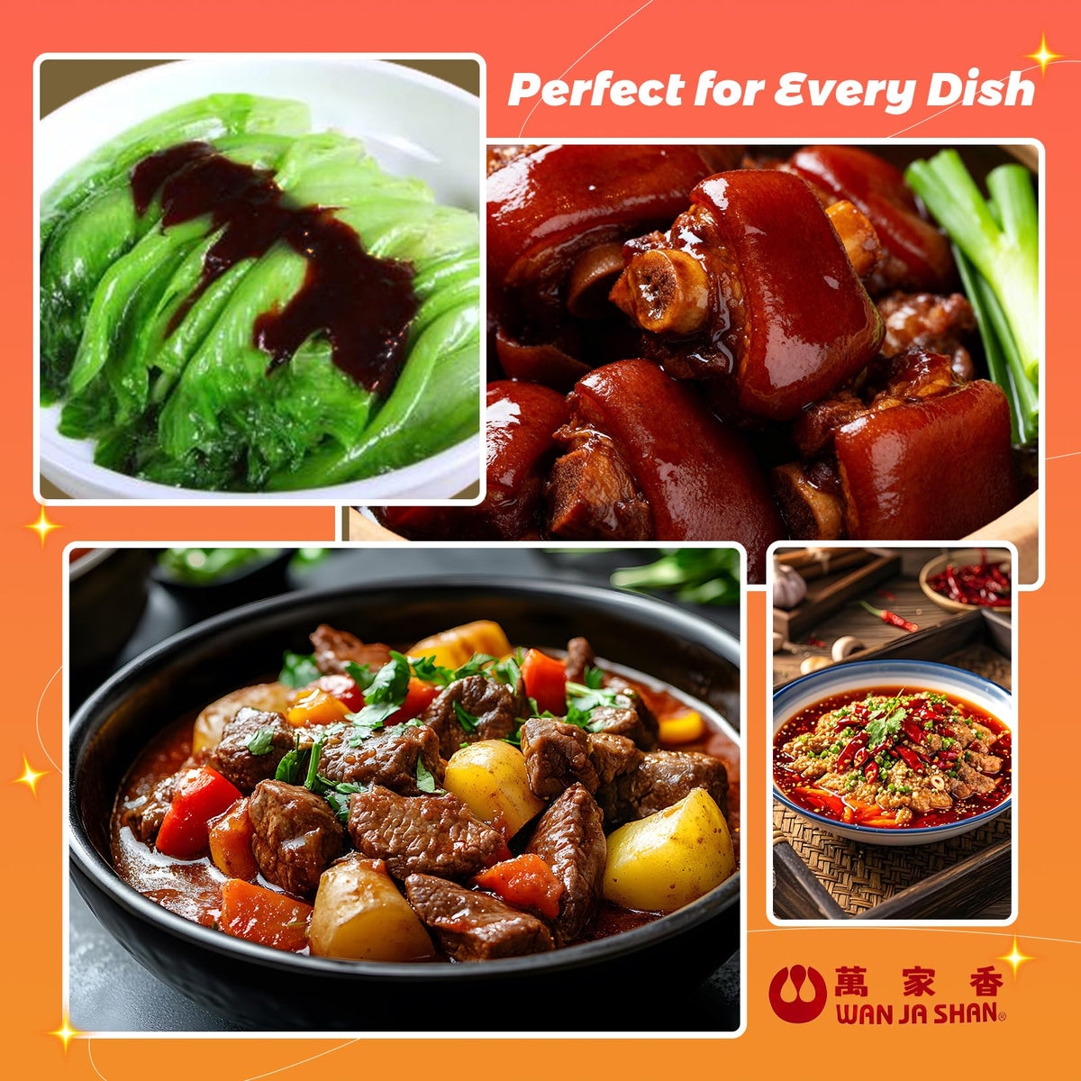 Ingredients scene showing non-GMO soybeans and spices used in Wan Ja Shan sauce.