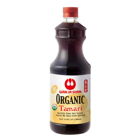 Wan Ja Shan Organic Tamari bottle highlighting premium gluten-free flavor for versatile cooking.