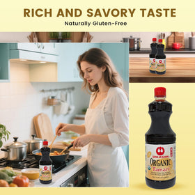 Wan Ja Shan tamari label highlights organic, gluten-free credentials.
