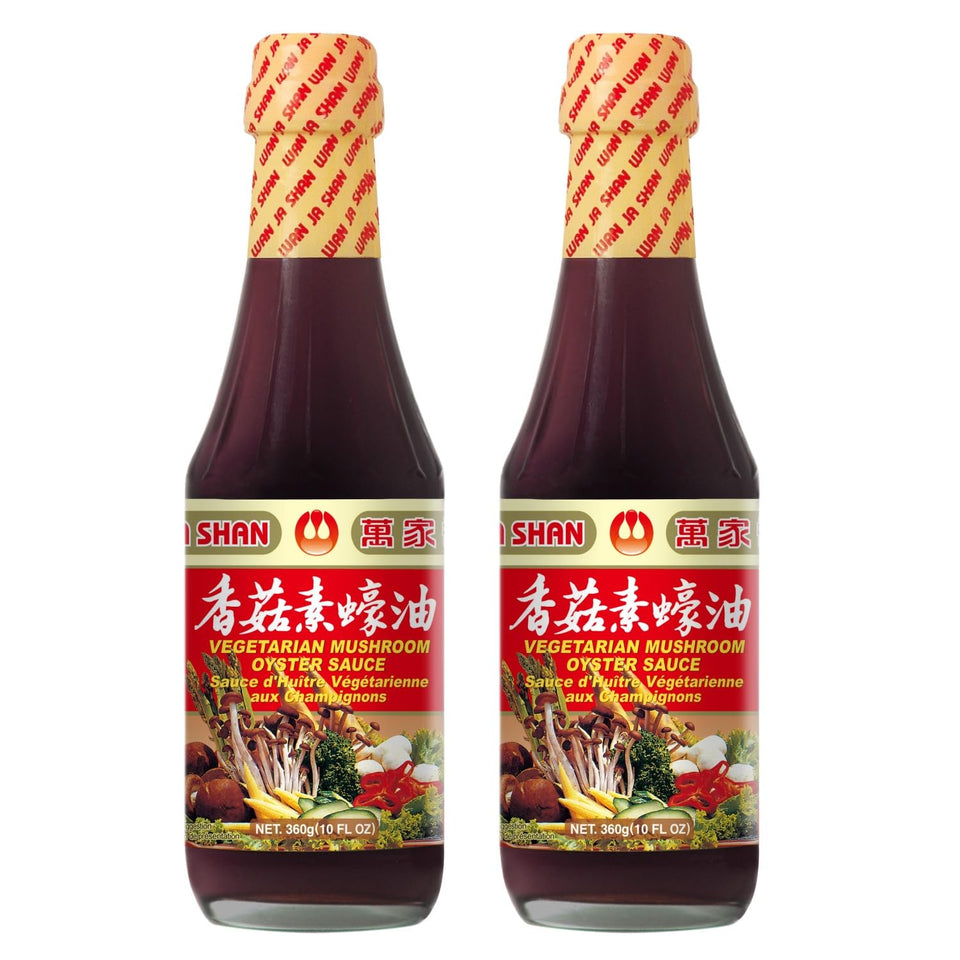 Wan Ja Shan vegetarian mushroom oyster sauce bottle adds rich umami to stir-fries and noodles