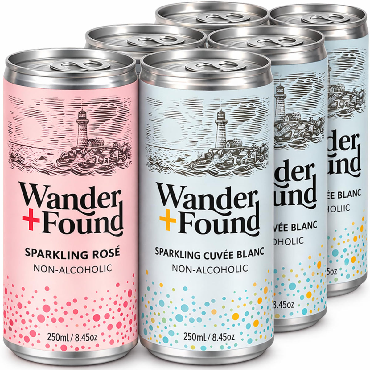 Wander + Found variety pack with Rosé and Cuvée Blanc 8.5 oz cans for easy sipping.